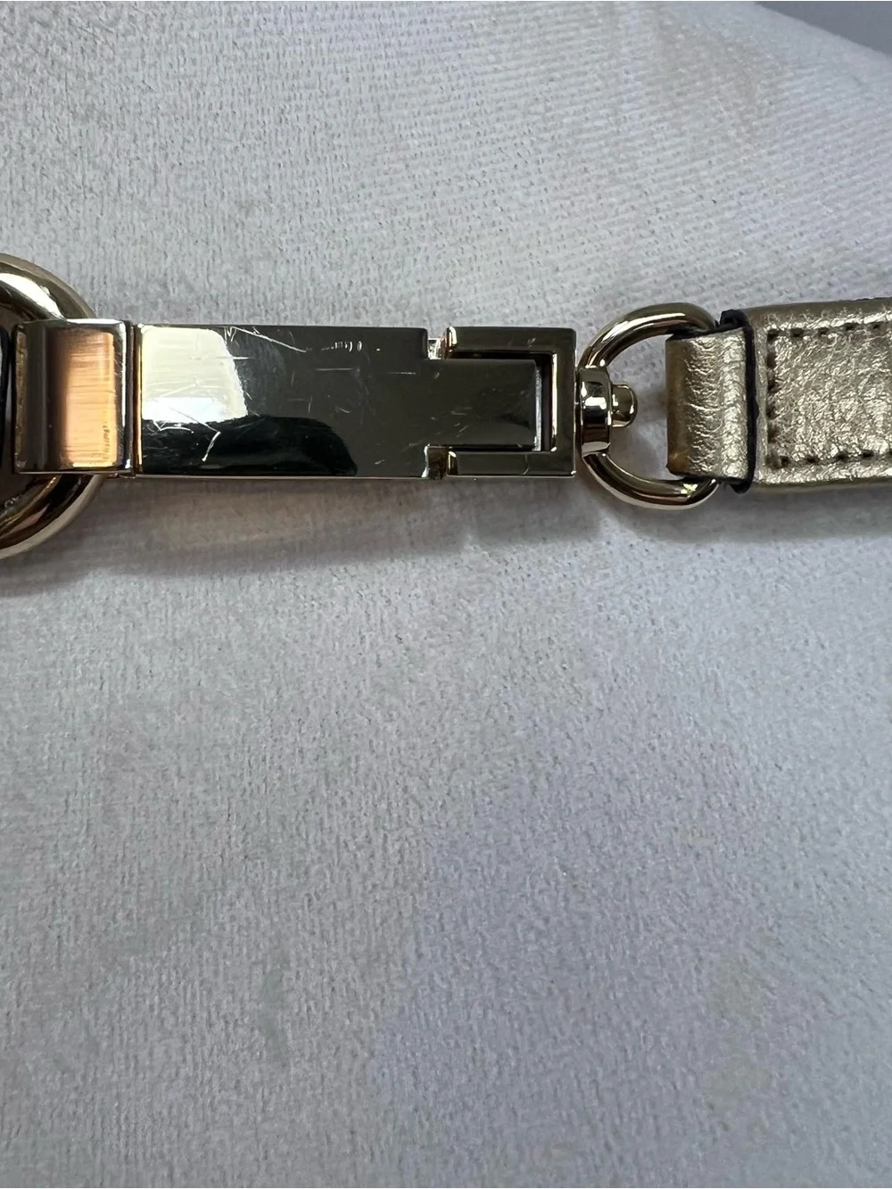 Ann Taylor Metallic Gold Statement Belt Size L Fixed 35” Chain Link Hardware